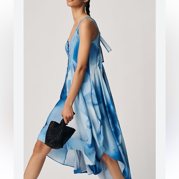 Anthropologie Blue Parachute Printed Tie Dye Flowy Hankerchief Hem Dress XL - Picture 10 of 10